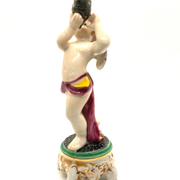 Vintage Occupied Japan Porcelain Cherub Angel Blowing Conch Shell Horn - Picture 6 of 7